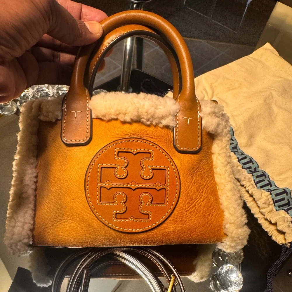 Tory Burch Ella Mini Leather & Shearling Tote. - Picture 8 of 14